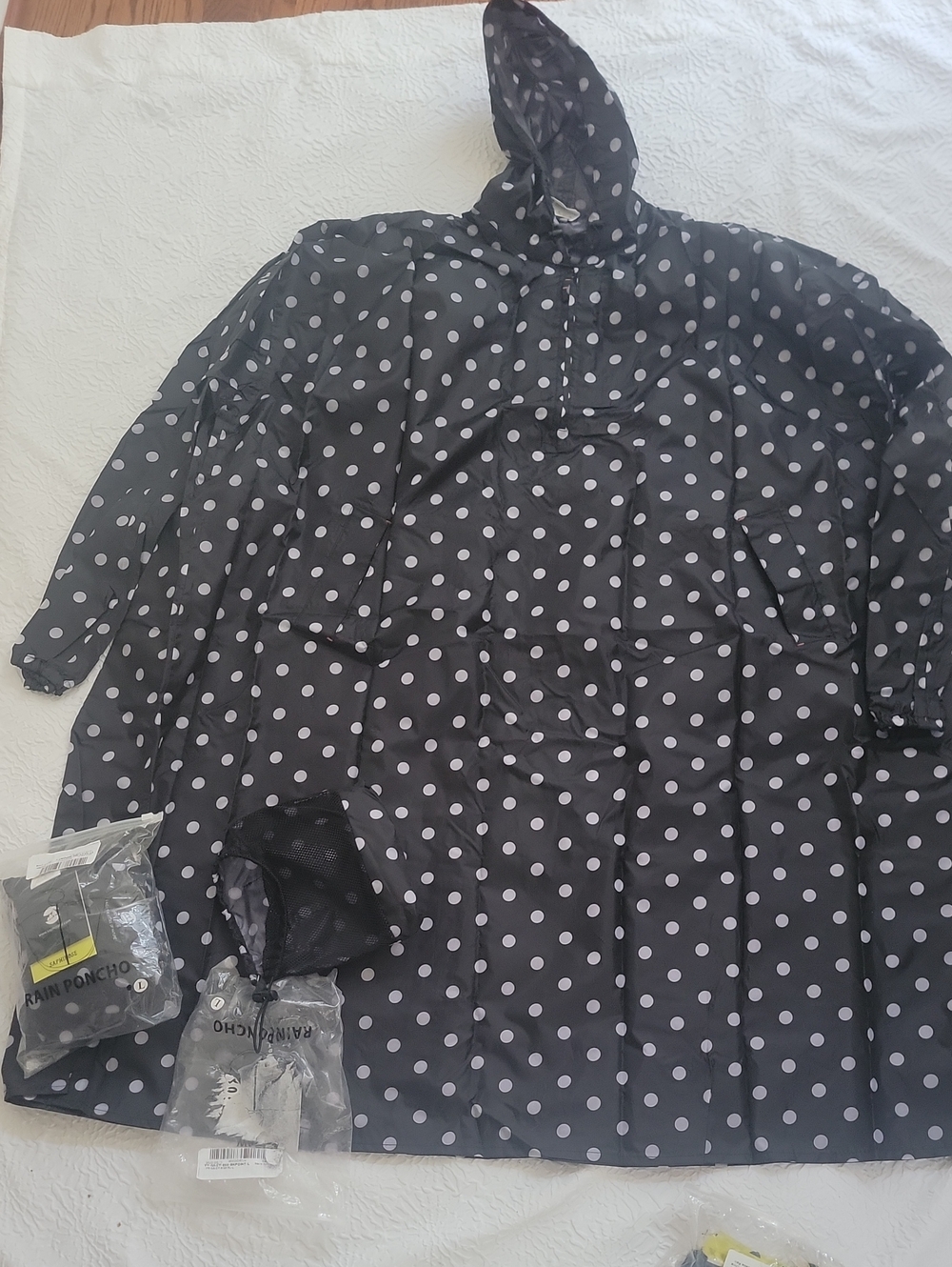 Men's Black Polka Dot Hooded Rain Poncho